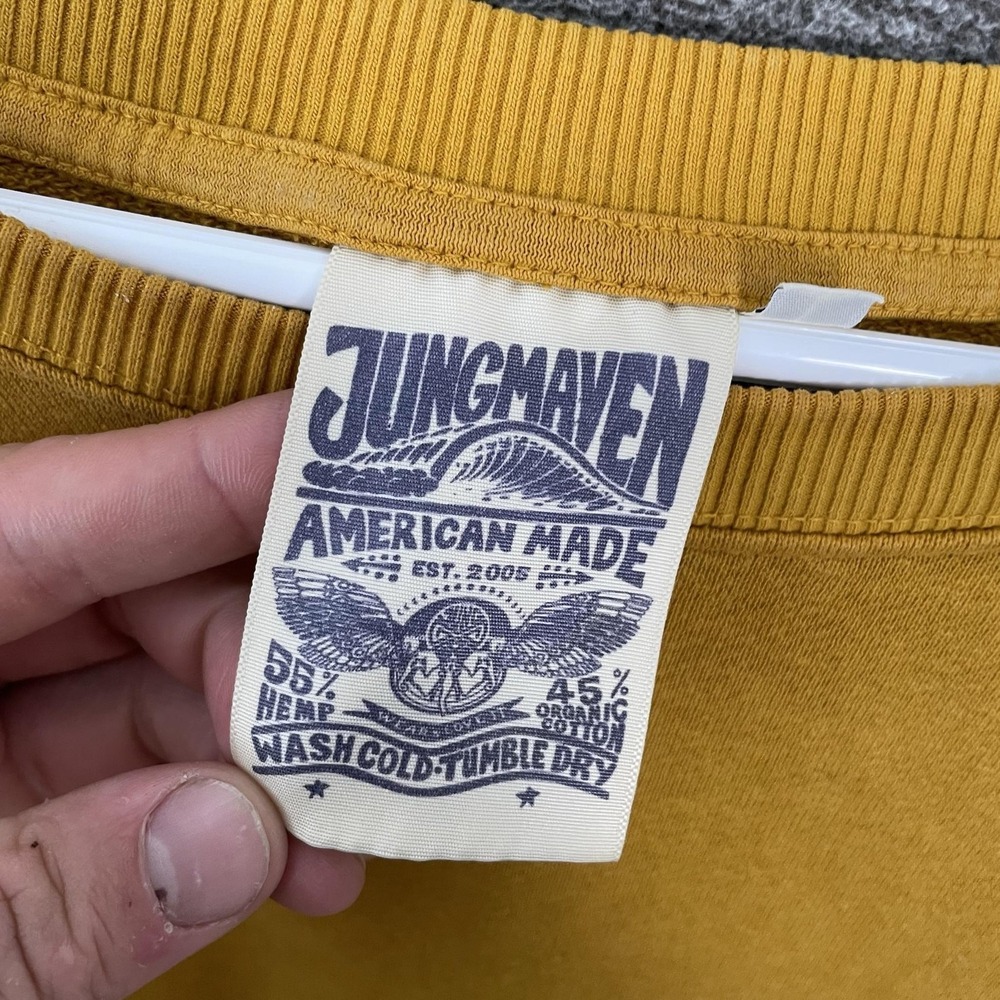 Jungmaven Sweatshirt Mens Large Yellow Bonfire Hemp Cotton Crewneck Made USA - Picture 4 of 8
